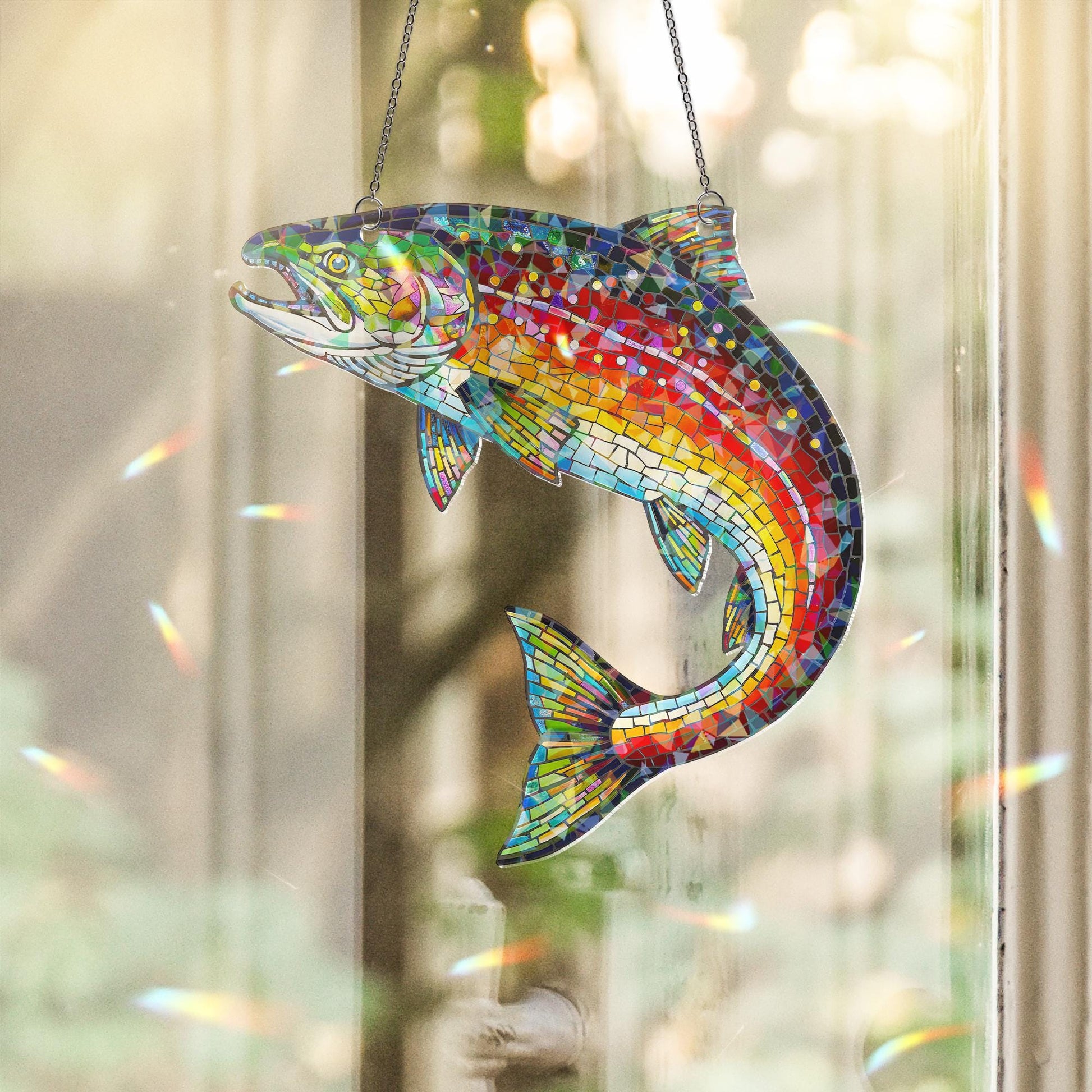 Holographic Salmon Fish Ornament: Fisher Window Hanging Decor