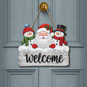 Christmas Door Sign: Santa & Snowmen Welcome Hanging Sign