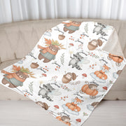 Personalized Woodland Animal Fleece Blanket: Autumn Forest Throw