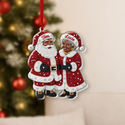 Black Santa and Mrs Claus Ornament – Custom Personalized Christmas Tree Decoration with Names