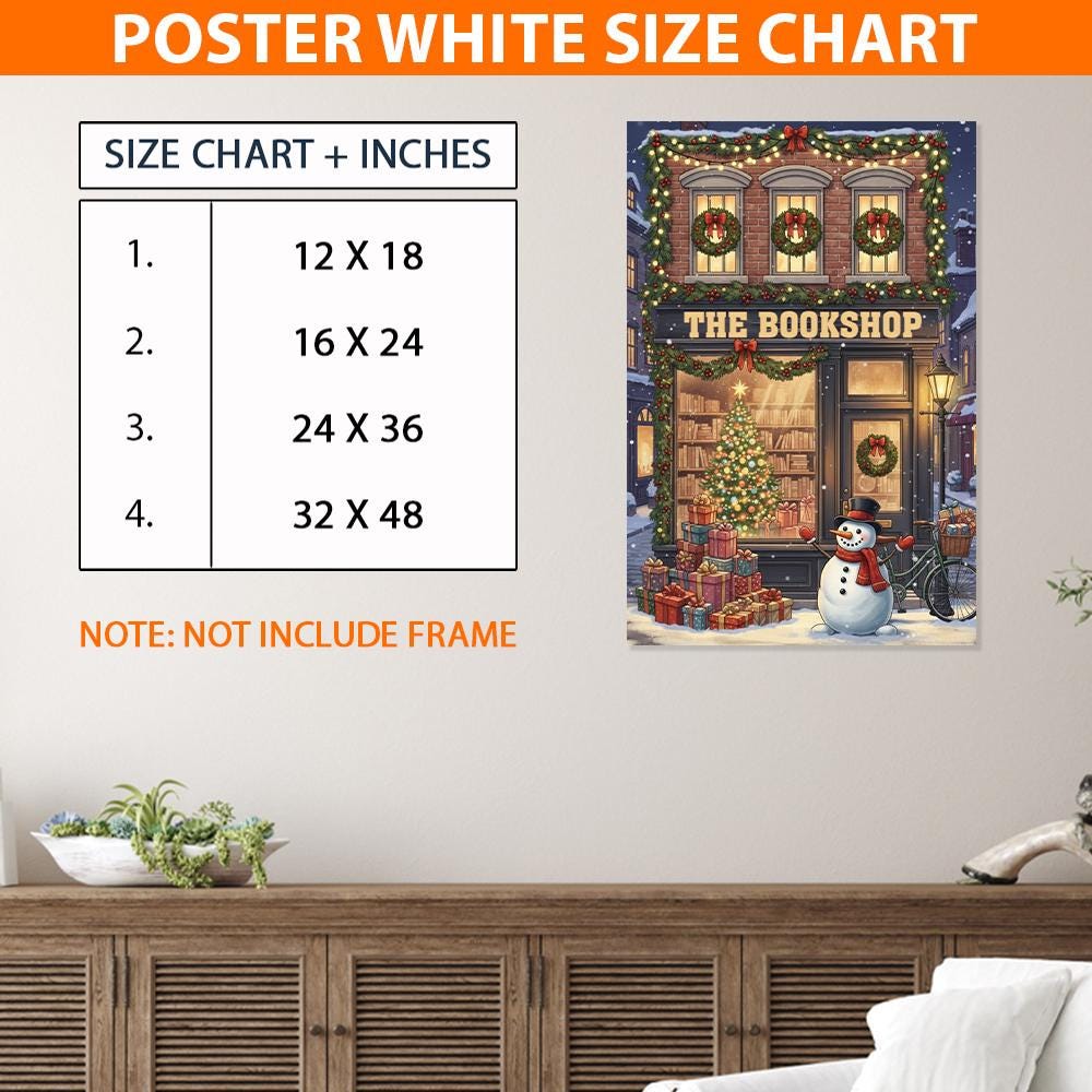 Bookshop Christmas Poster – Holiday Snowman with Tree and Gifts Wall Art