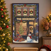 Bookshop Christmas Poster – Holiday Snowman with Tree and Gifts Wall Art