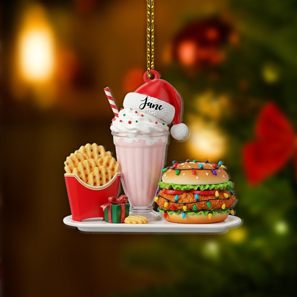 Personalized Fast Food Ornament – Custom Name Burger Fries Milkshake Christmas Tree Decoration