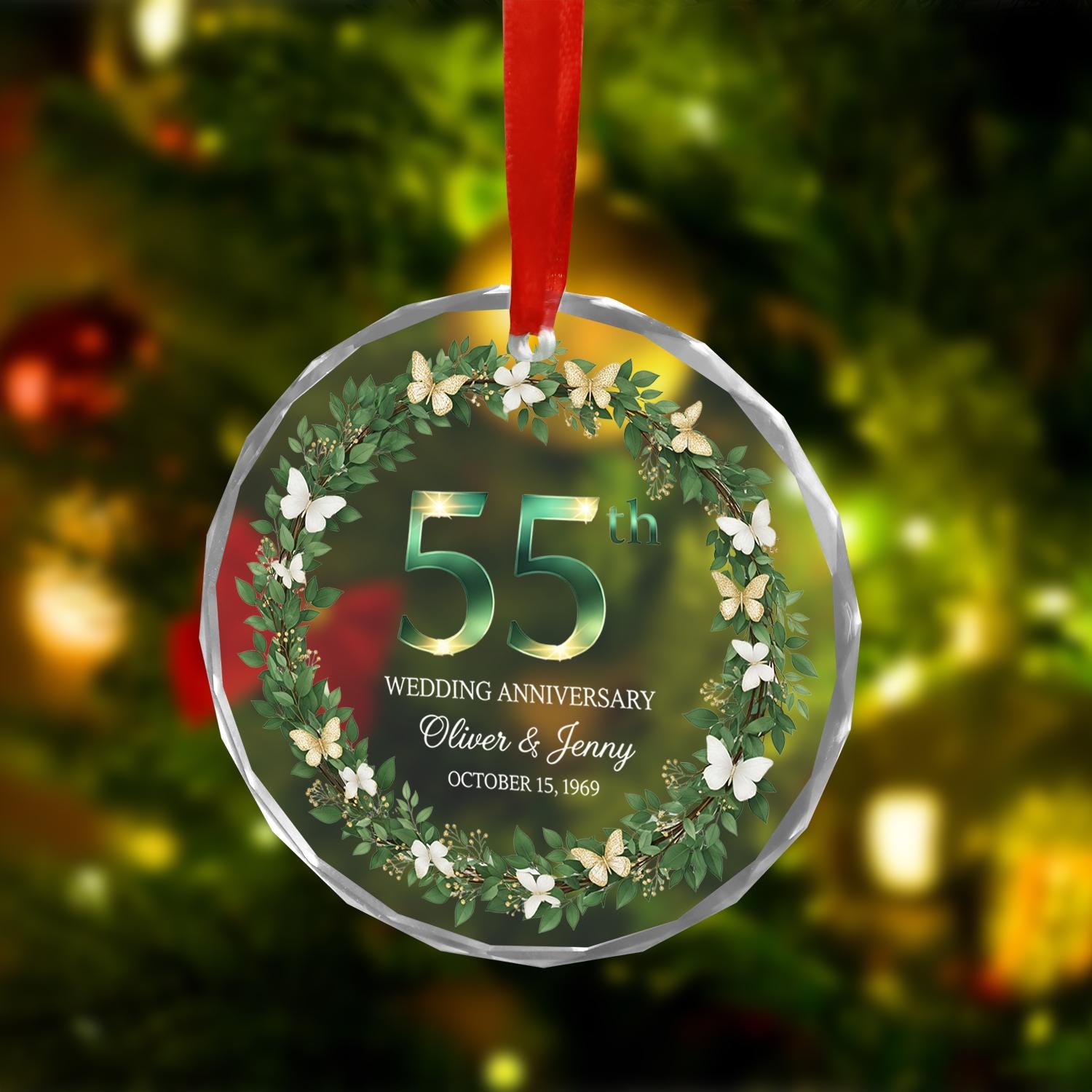 Personalized 55th Anniversary Ornament – Custom Glass Wedding Keepsake with Names & Date