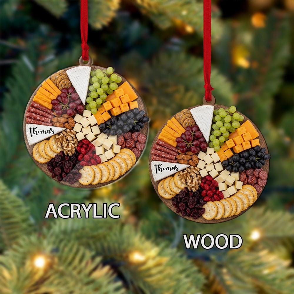 Personalized Charcuterie Board Ornament – Custom Name Food Cheese Meat Christmas Tree Decoration