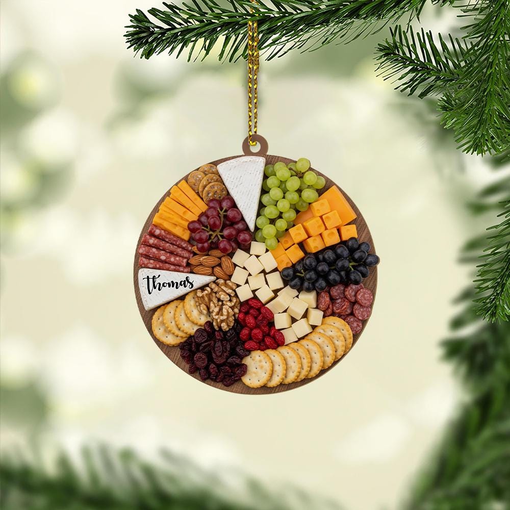 Personalized Charcuterie Board Ornament – Custom Name Food Cheese Meat Christmas Tree Decoration