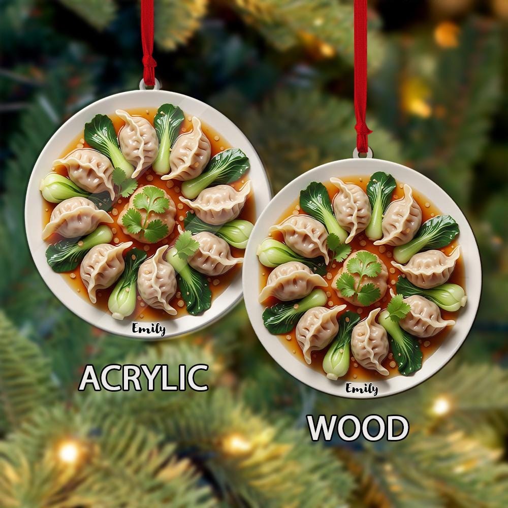 Personalized Dumpling Ornament – Custom Name Asian Food Christmas Tree Decoration