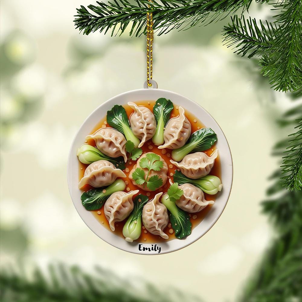 Personalized Dumpling Ornament – Custom Name Asian Food Christmas Tree Decoration