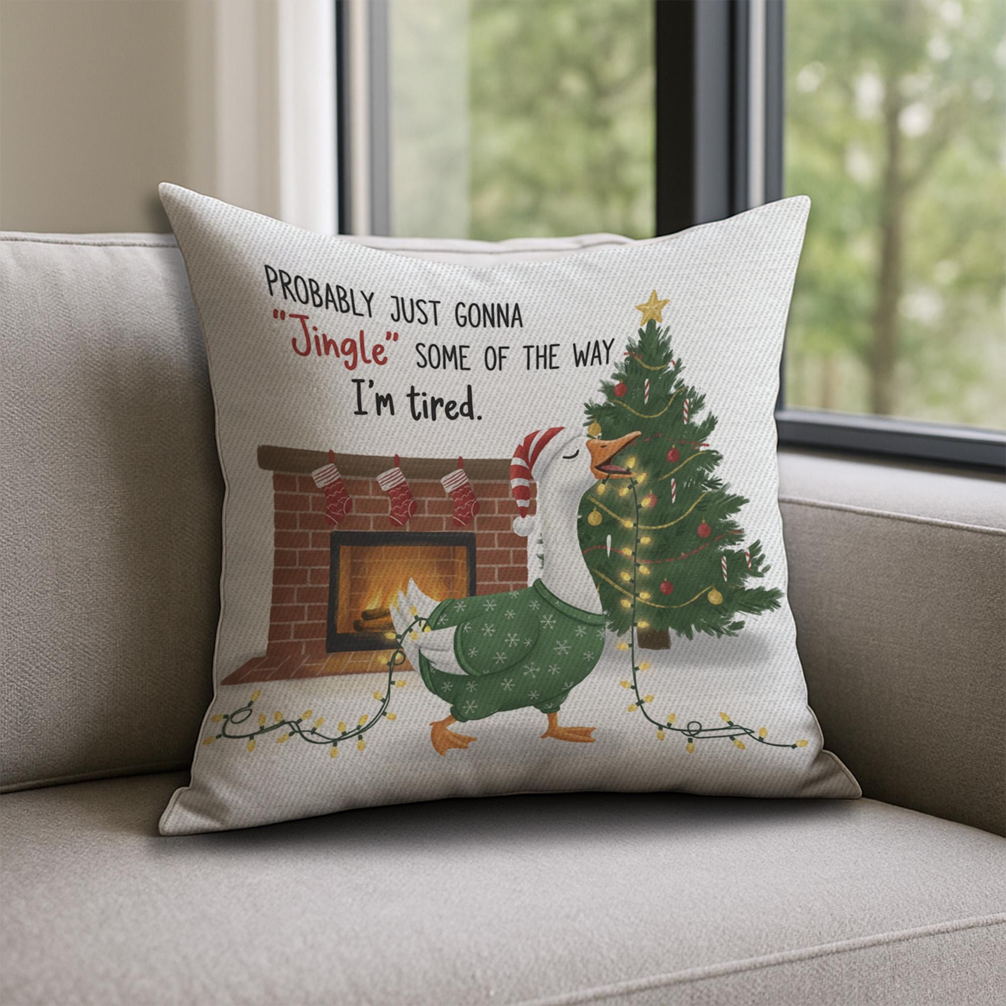 Christmas Goose Throw Pillow – Holiday Cushion with Fireplace and Tree Design