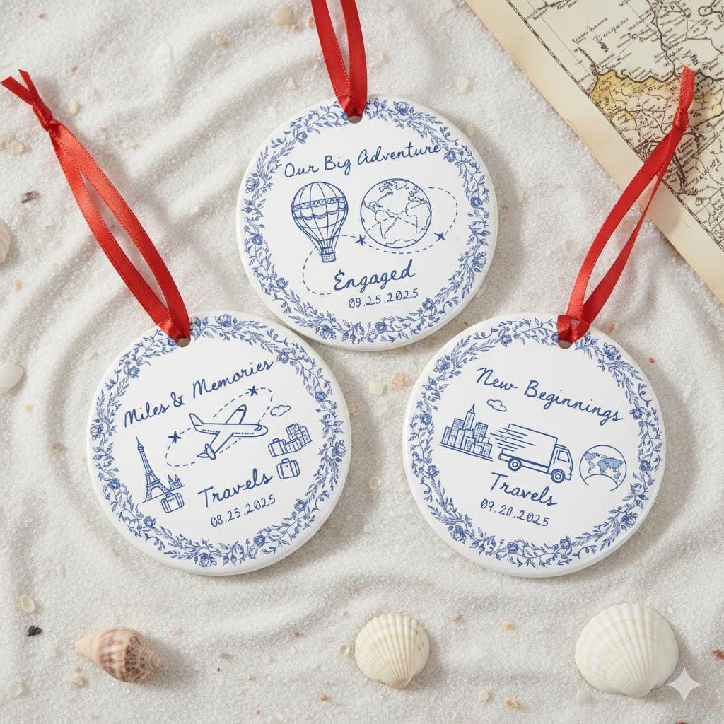 Personalized Travel Ornament – Custom Ceramic Adventure Keepsake, New Beginnings, Engagement & Moving Gift 2025