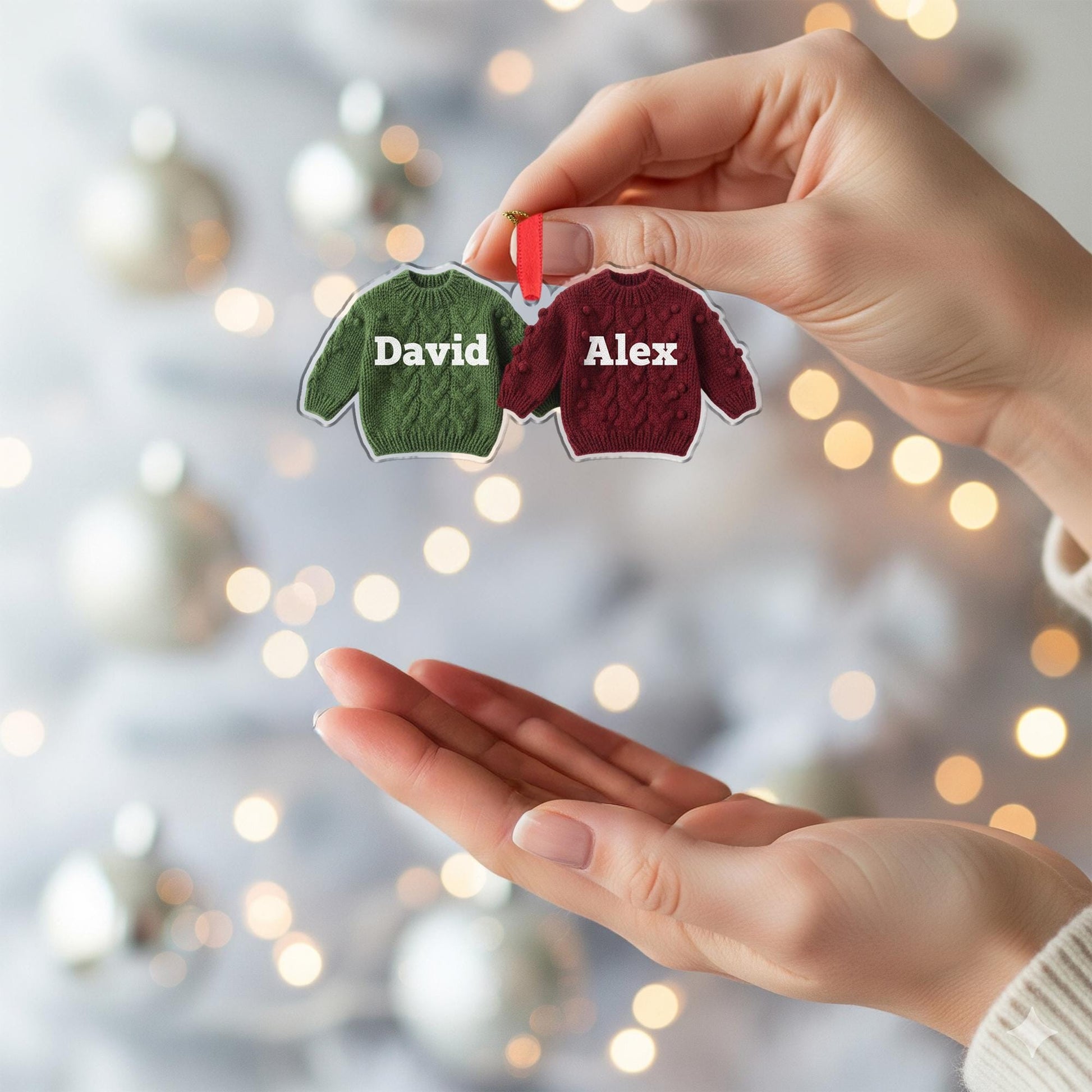 Personalized Sweater Ornament – Knitted Style Christmas Decoration with Names