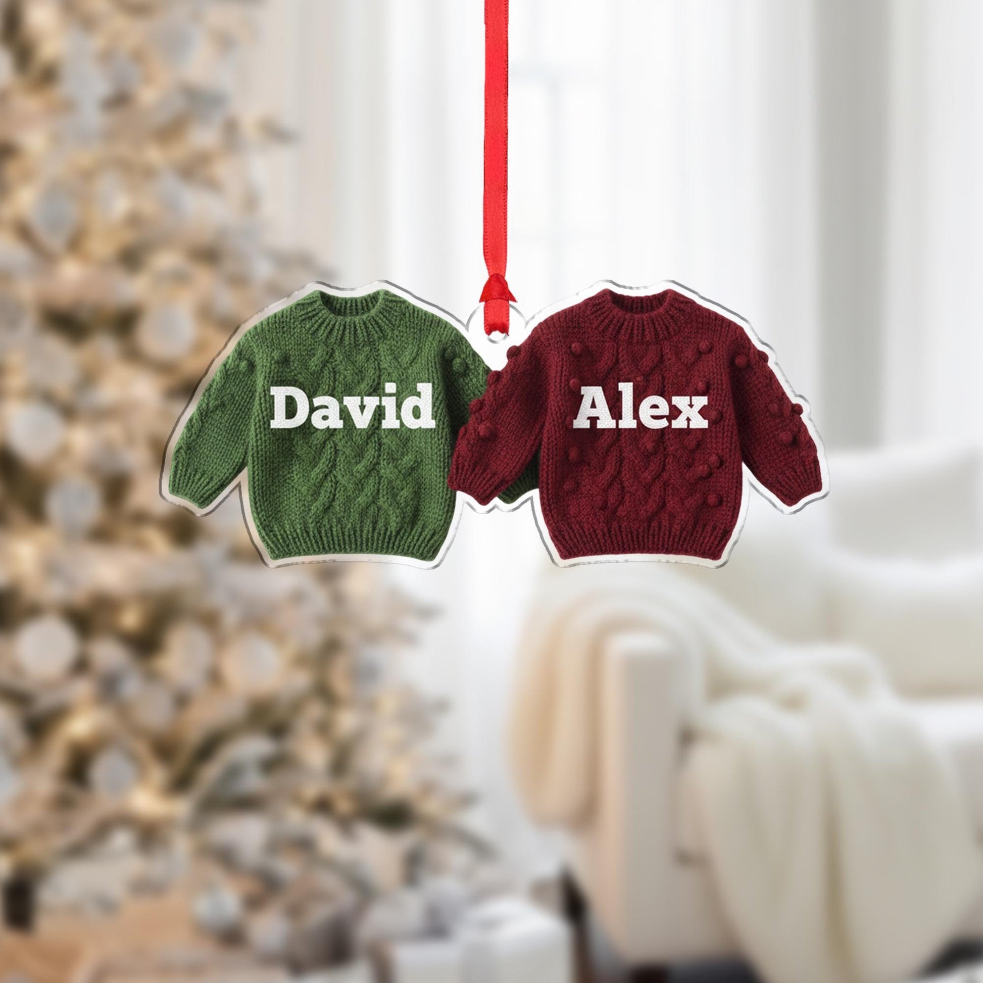 Personalized Sweater Ornament – Knitted Style Christmas Decoration with Names