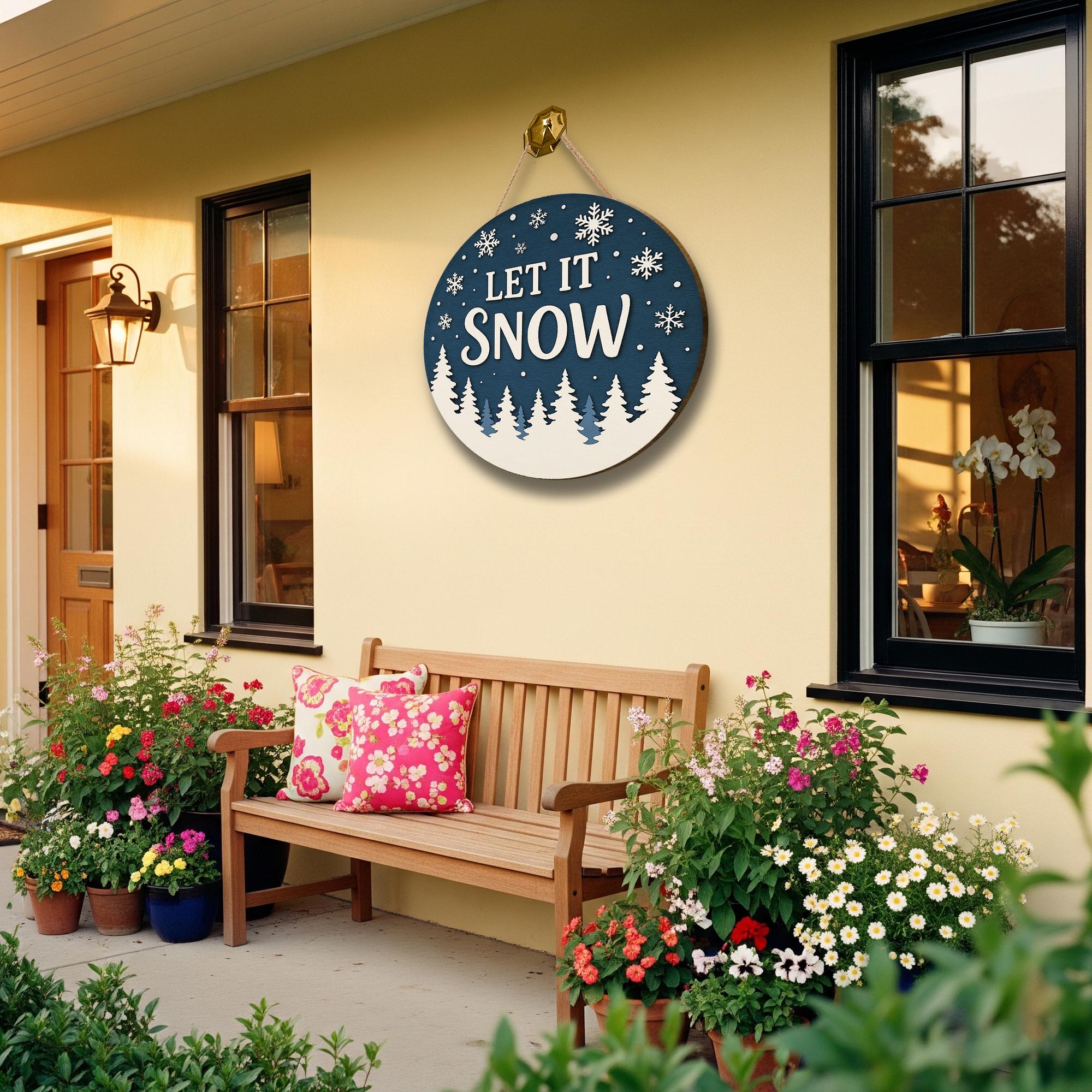 Rustic "Let It Snow" Christmas Wooden Sign: Holiday Door Decor