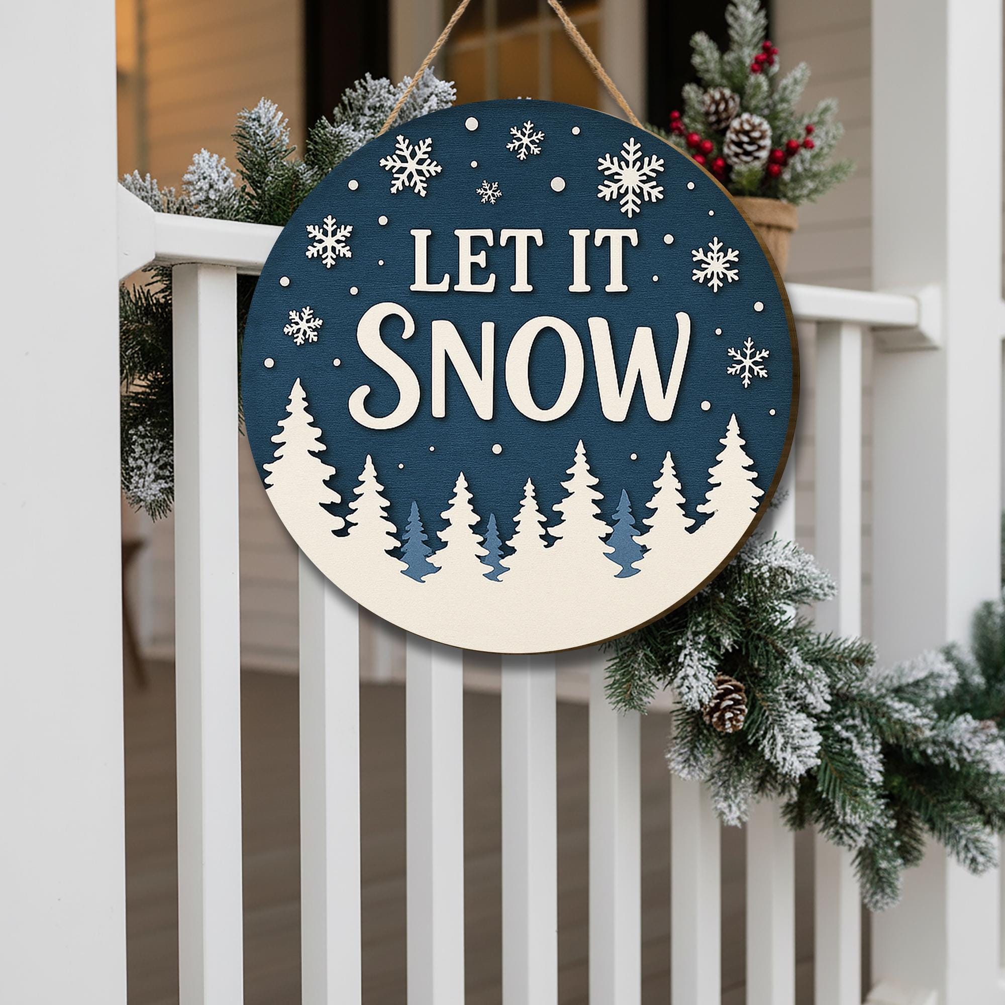 Rustic "Let It Snow" Christmas Wooden Sign: Holiday Door Decor