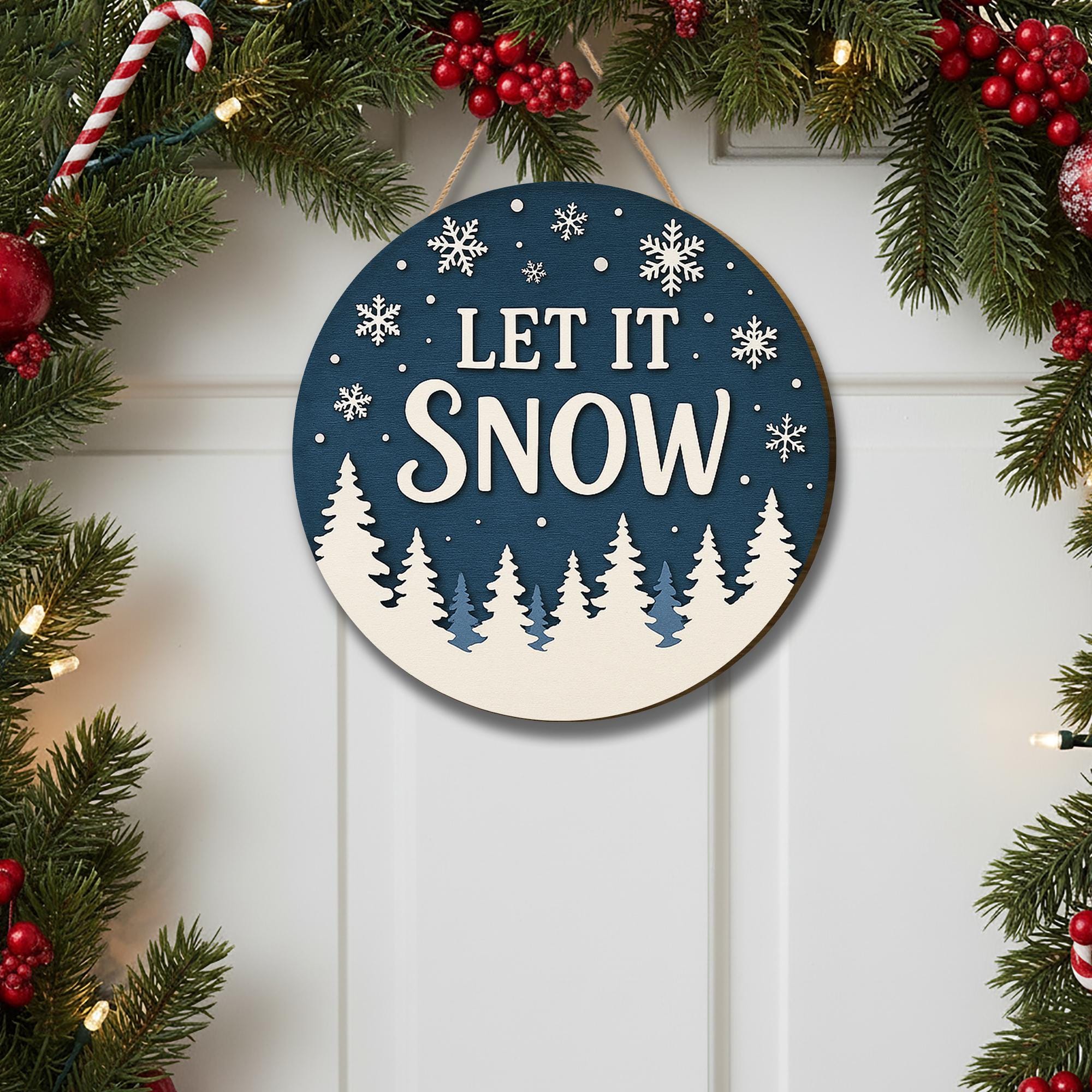 Rustic "Let It Snow" Christmas Wooden Sign: Holiday Door Decor