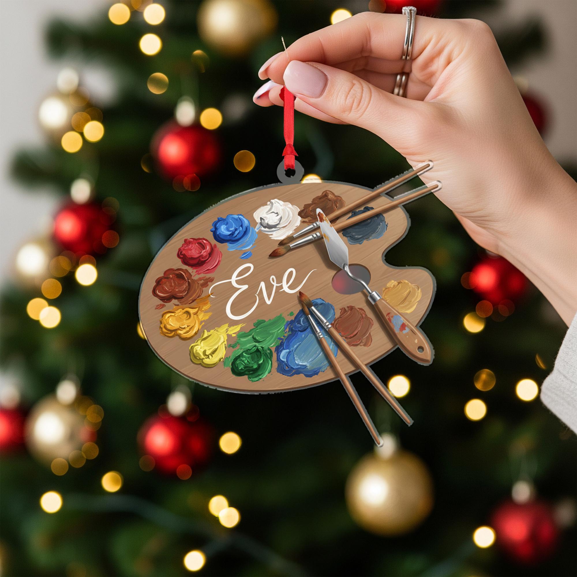 Personalized Artist Palette Ornament – Paintbrush and Color Design