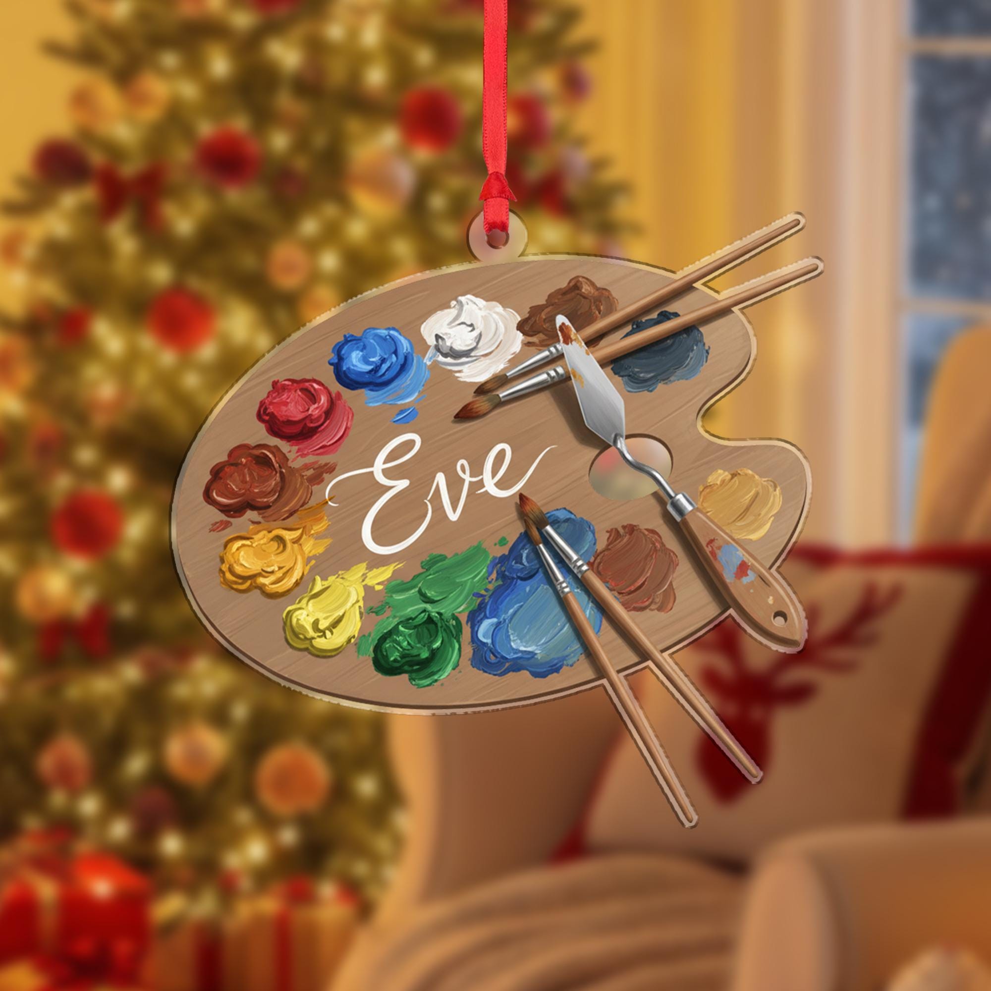 Personalized Artist Palette Ornament – Paintbrush and Color Design