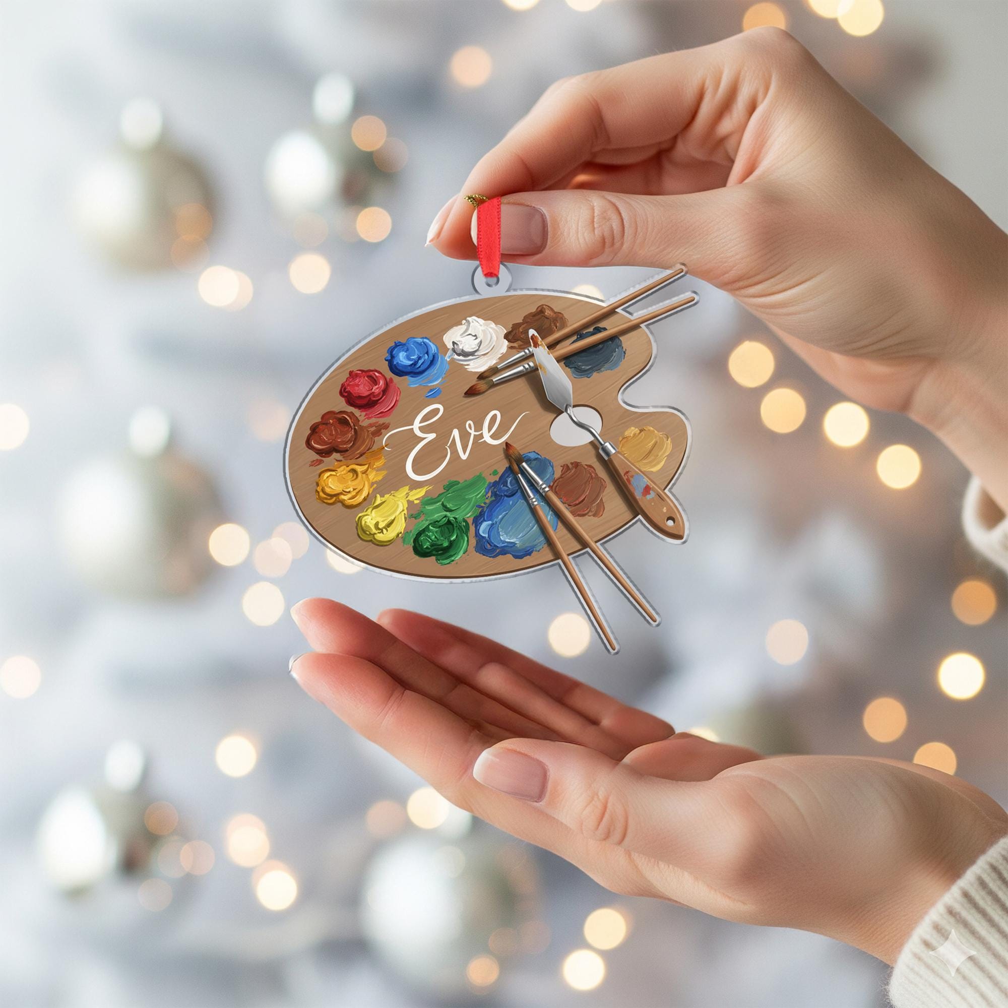 Personalized Artist Palette Ornament – Paintbrush and Color Design
