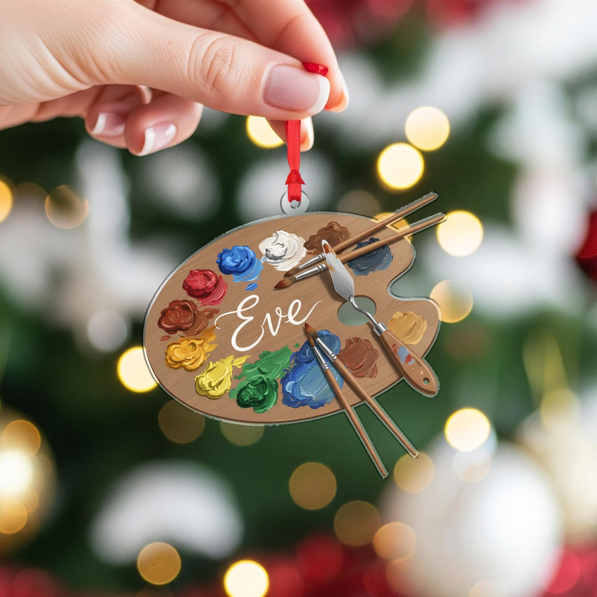 Personalized Artist Palette Ornament – Paintbrush and Color Design