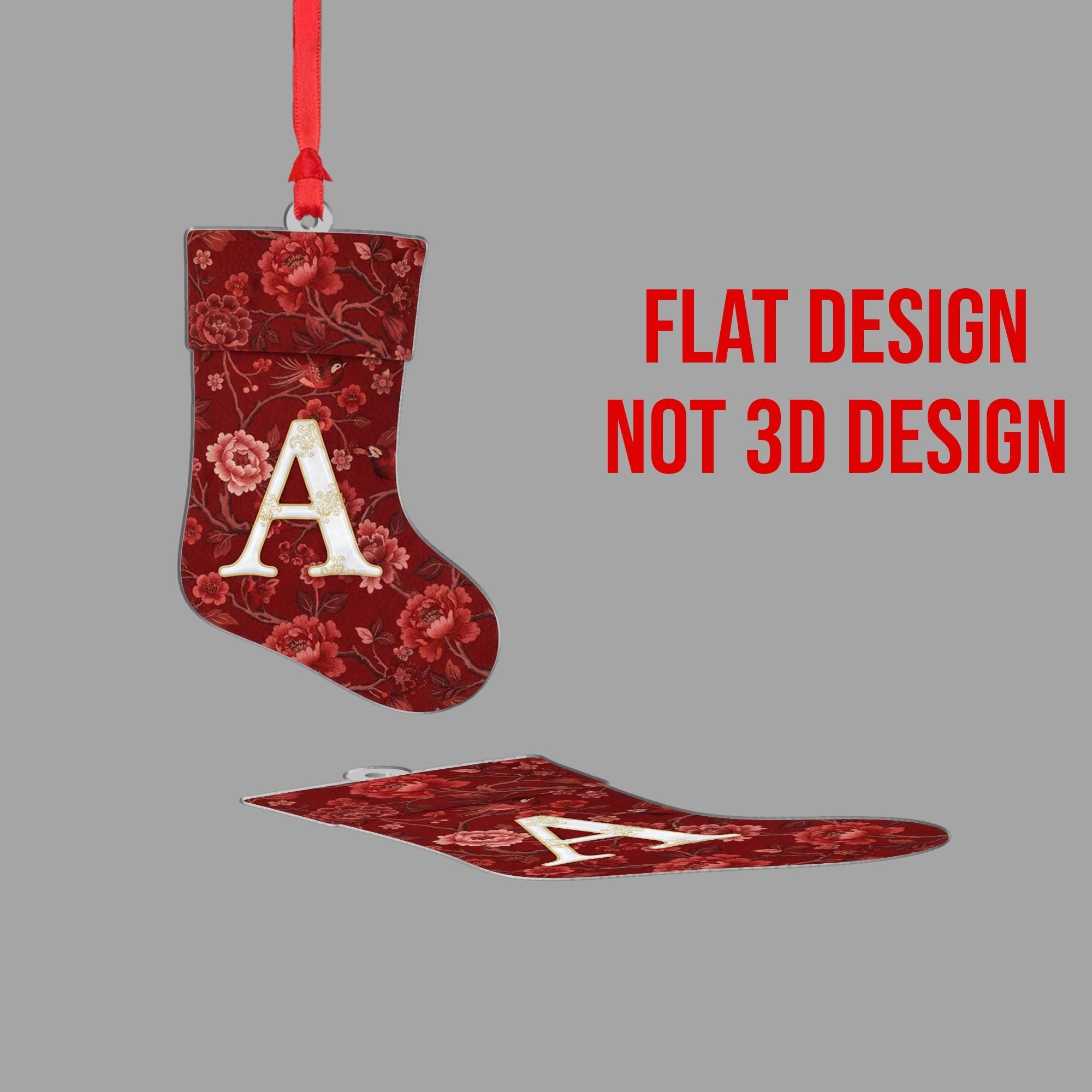 Personalized Chinoiserie Stocking Ornament – Red Floral Design with Initial