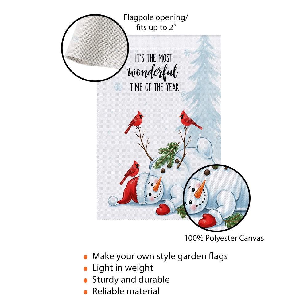 Winter Garden Flag – Snowman with Cardinals Outdoor Seasonal Yard Decor