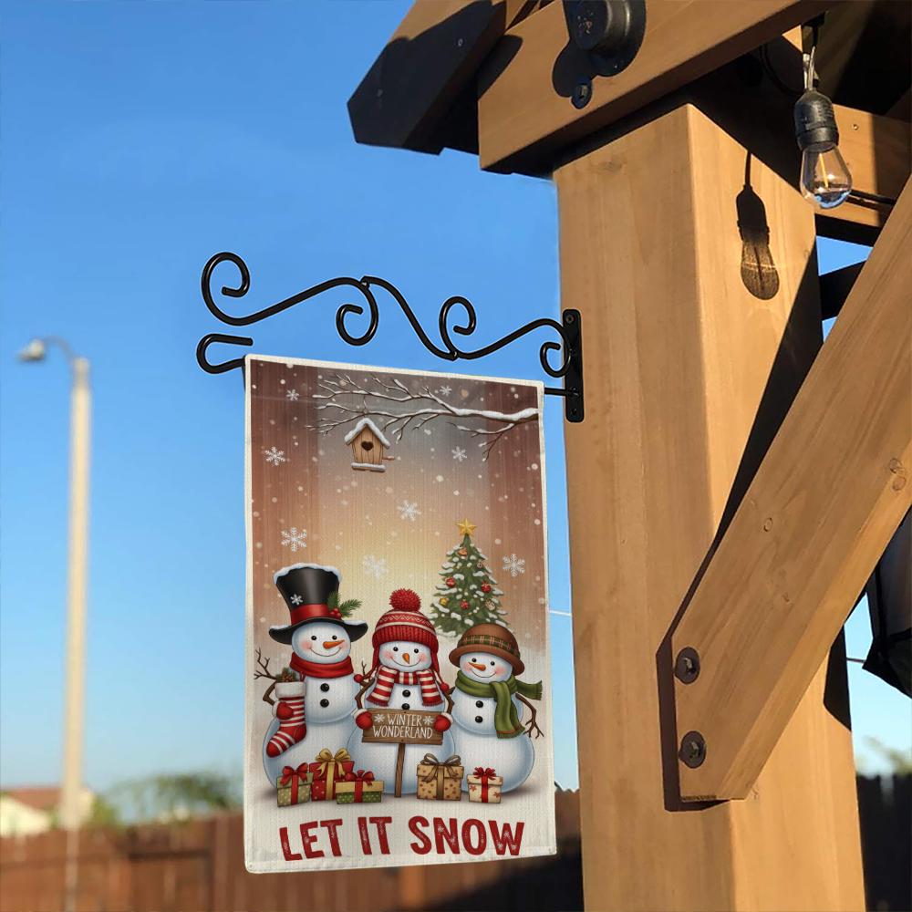 Christmas Garden Flag – Snowman Family with Tree and Gifts Winter Yard Decor