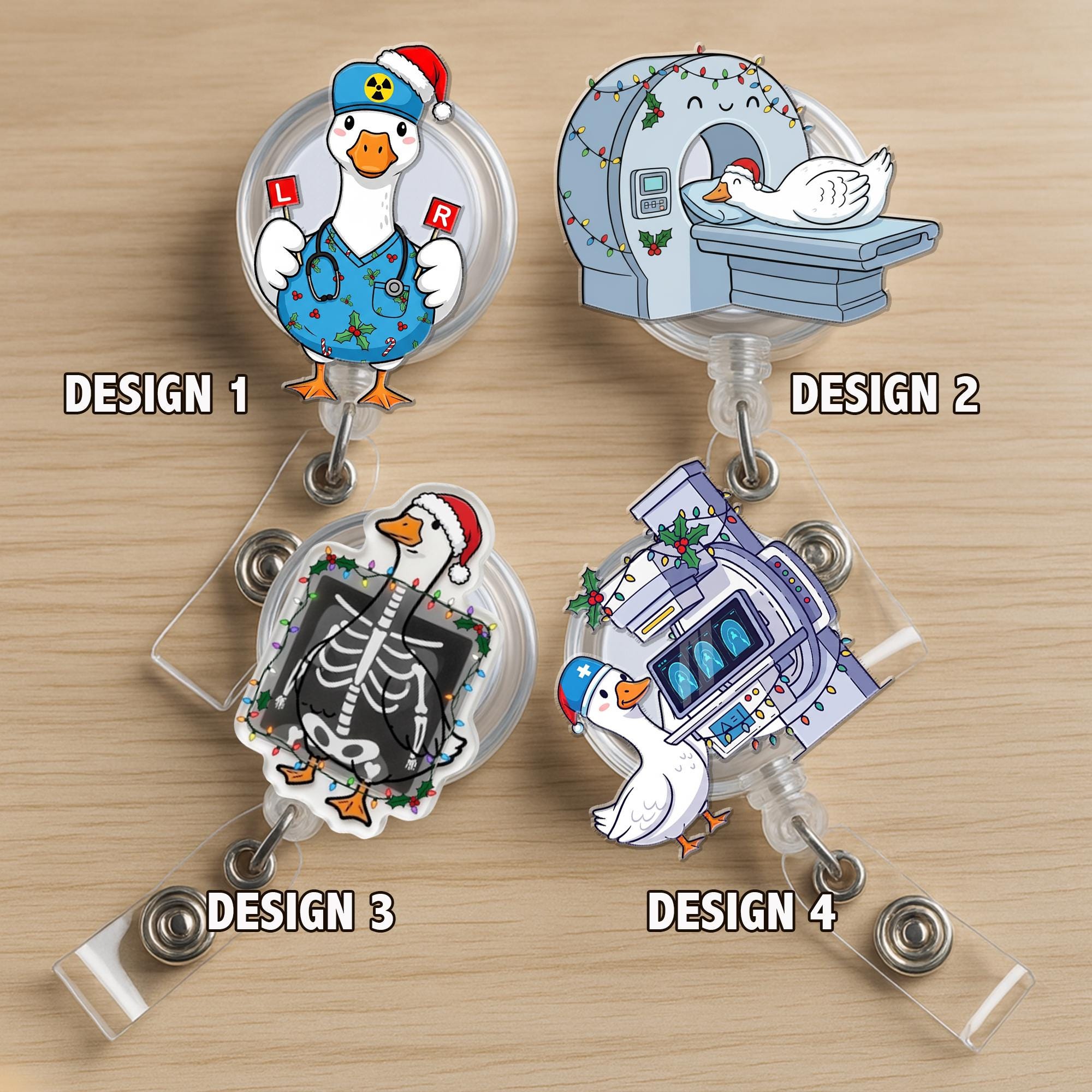 Radiology Badge Reel – Christmas Goose ID Holder with Medical X-Ray Designs