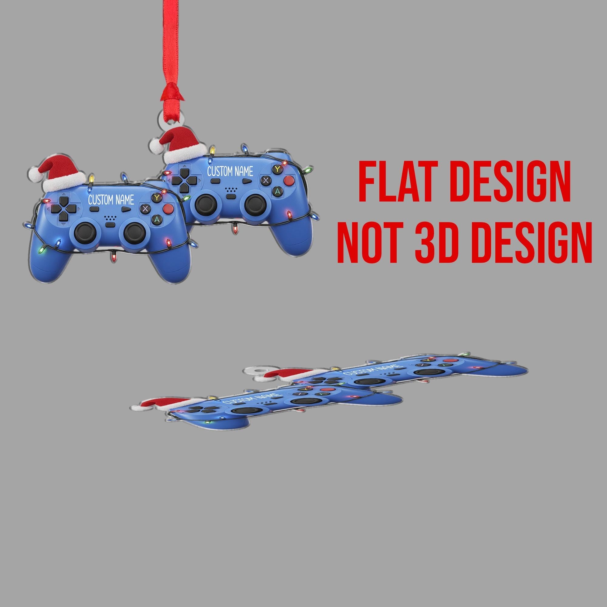 Custom Name Gamer Ornament – Game Controller with Santa Hat and Holiday Lights