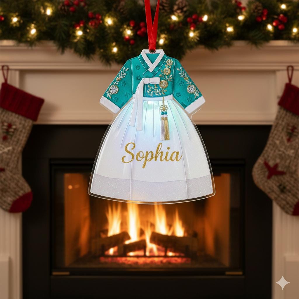 Personalized Hanbok Ornament – Korean Dress Christmas Tree Decoration with Name