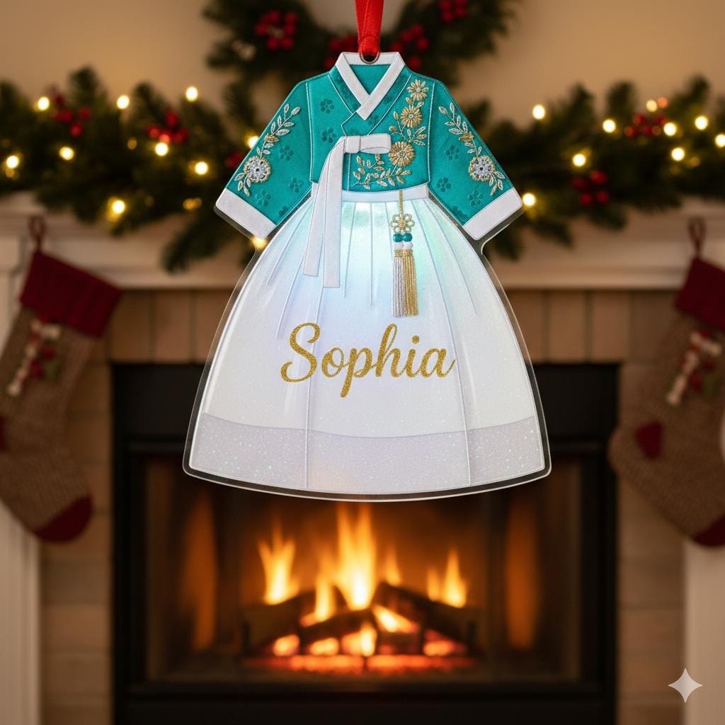 Personalized Hanbok Ornament – Korean Dress Christmas Tree Decoration with Name