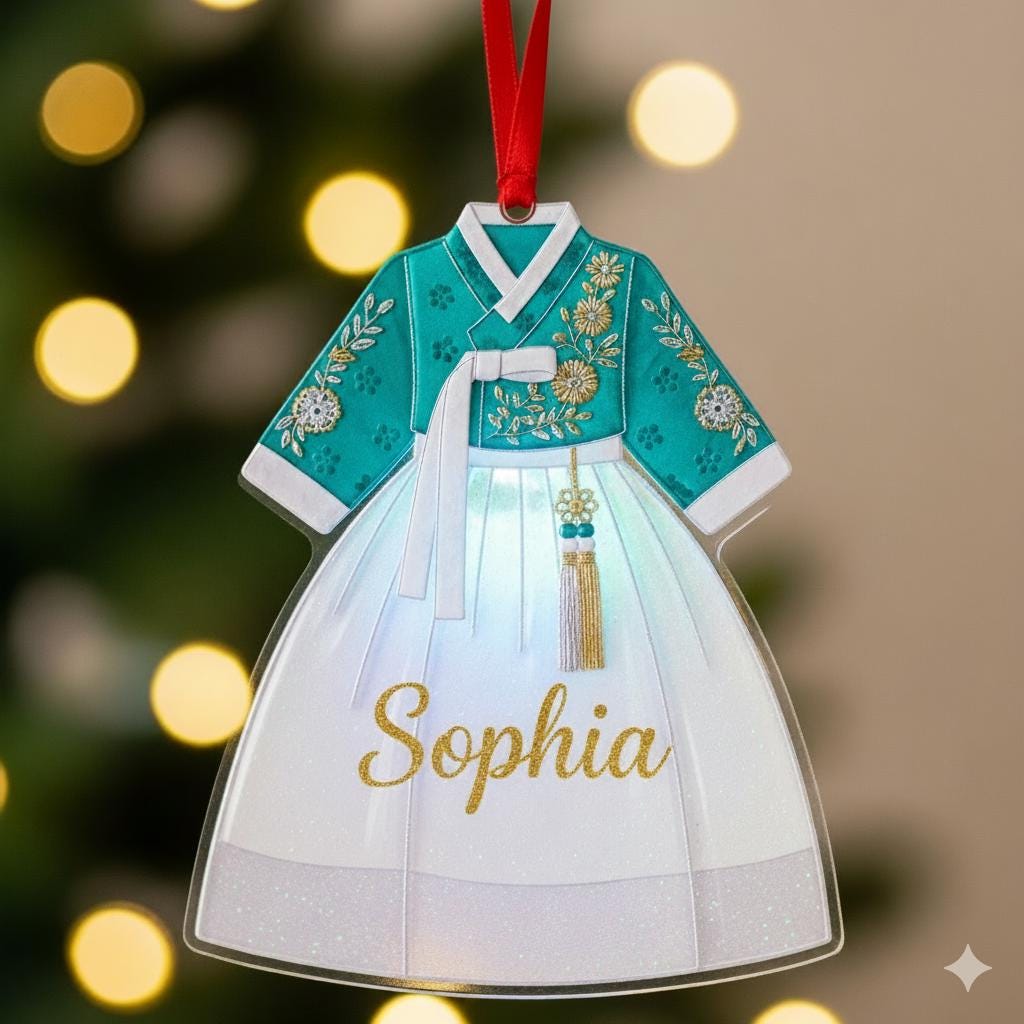 Personalized Hanbok Ornament – Korean Dress Christmas Tree Decoration with Name