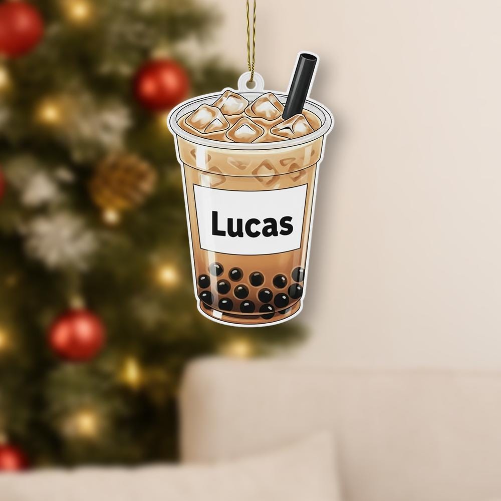 Personalized Boba Ornament – Bubble Tea Christmas Tree Decoration with Name