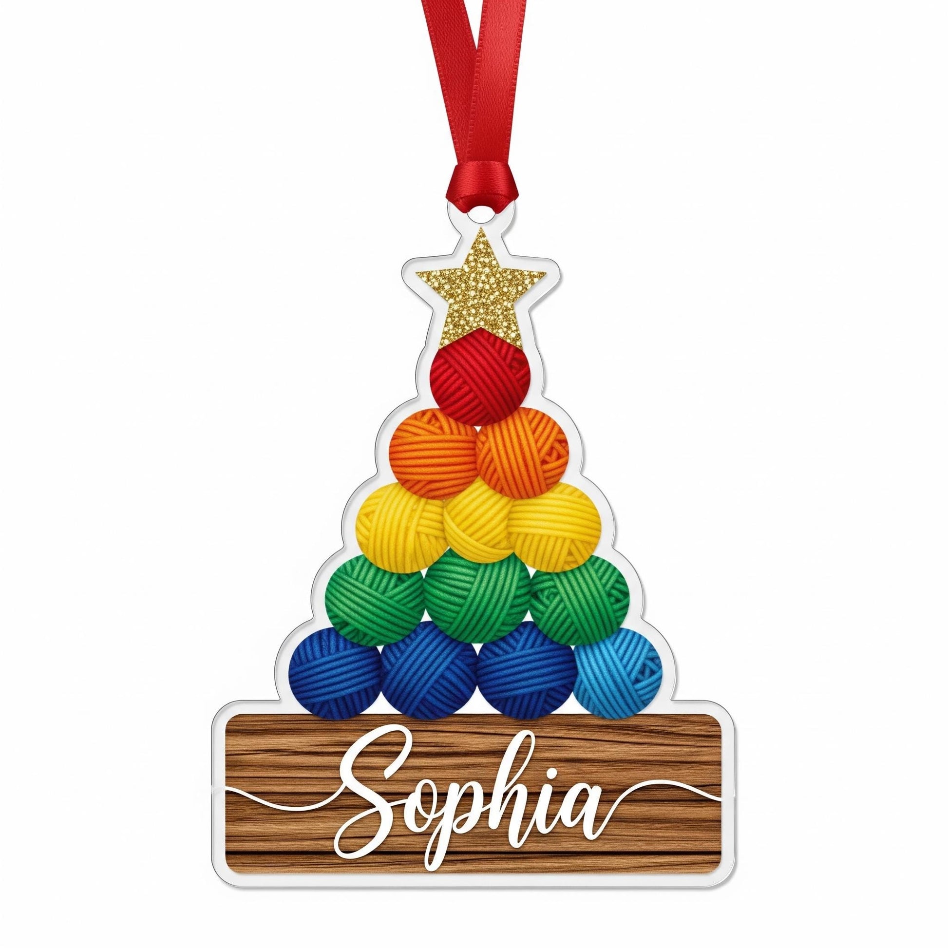Personalized Yarn Ornament – Christmas Tree Decoration with Knitting Theme and Name