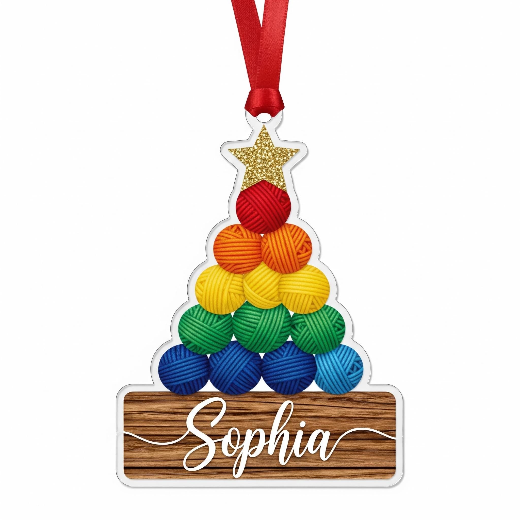 Personalized Yarn Ornament – Christmas Tree Decoration with Knitting Theme and Name