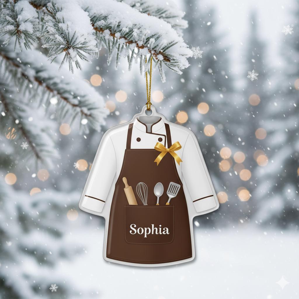 Personalized Chef Ornament – Cooking Apron Christmas Tree Decoration with Name
