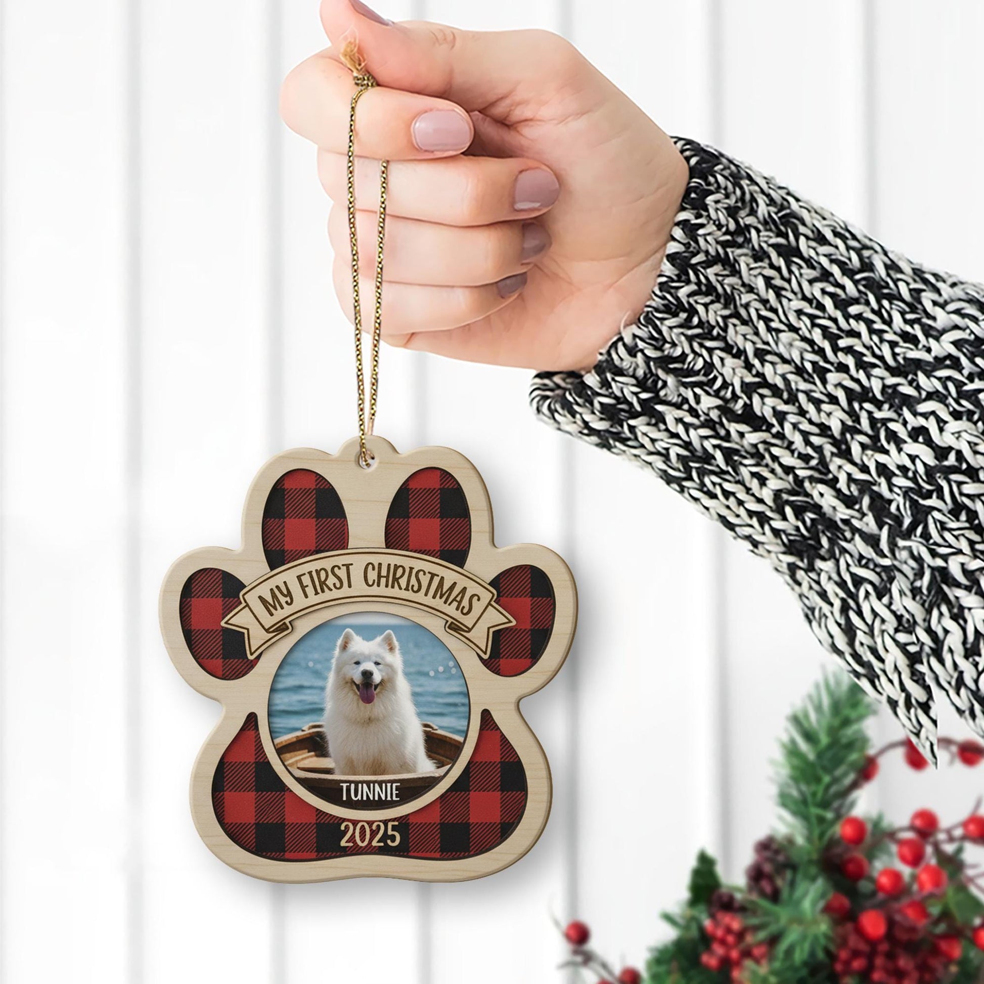 Personalized Paw Print Ornament – Pet Photo Christmas Decoration, Custom Dog or Cat Keepsake