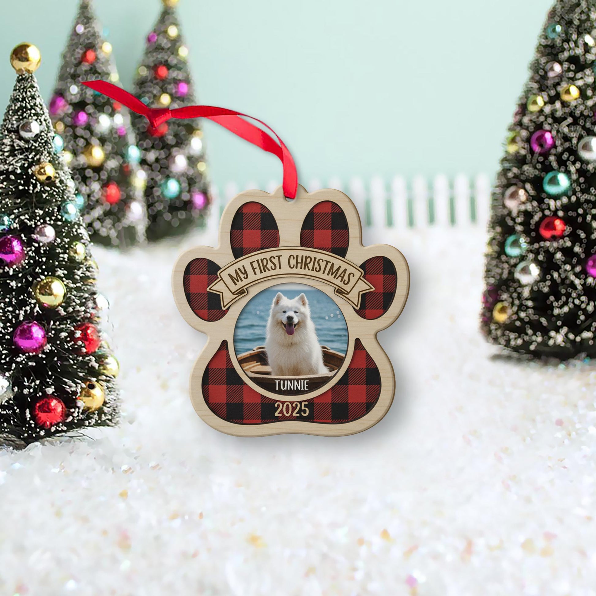 Personalized Paw Print Ornament – Pet Photo Christmas Decoration, Custom Dog or Cat Keepsake