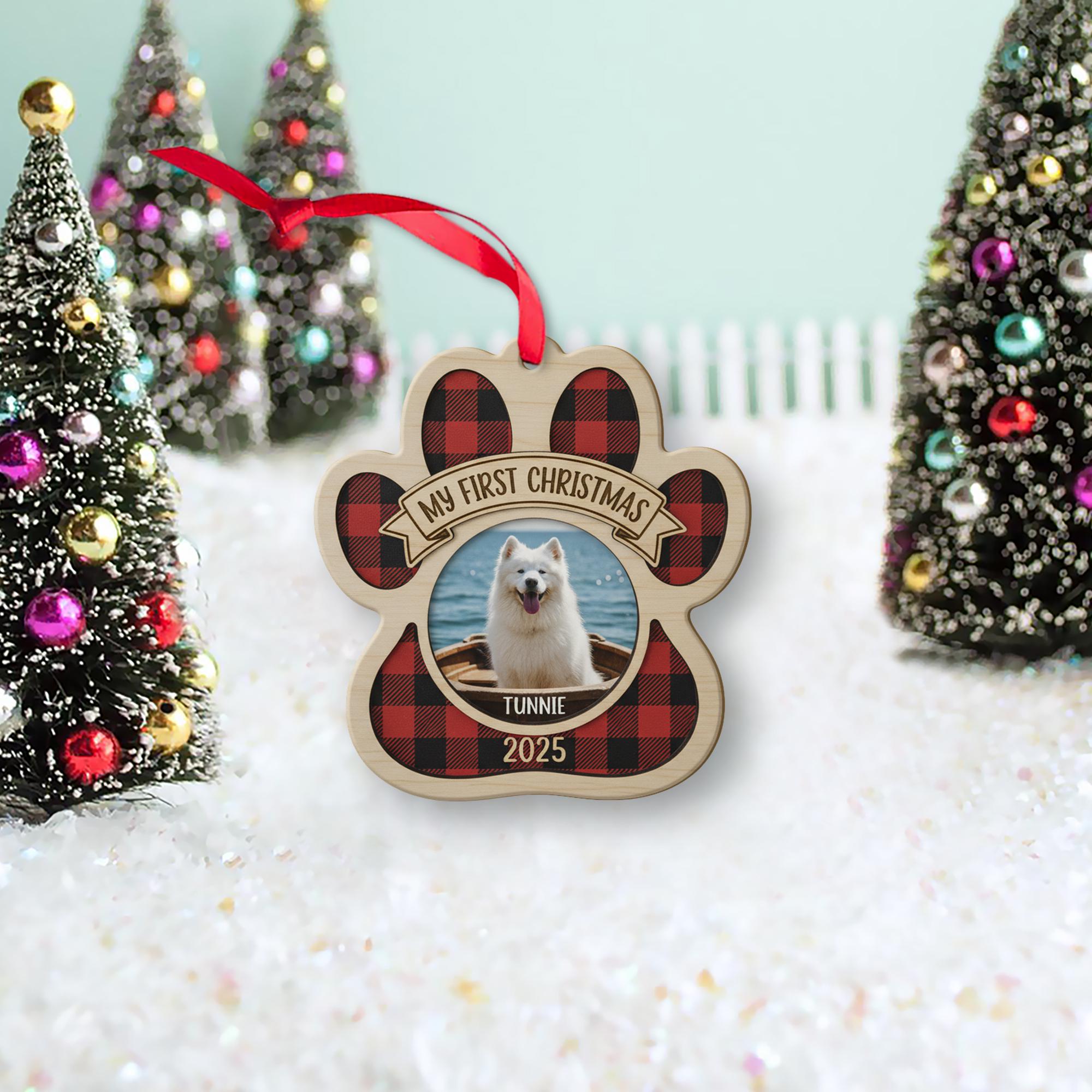 Personalized Paw Print Ornament – Pet Photo Christmas Decoration, Custom Dog or Cat Keepsake