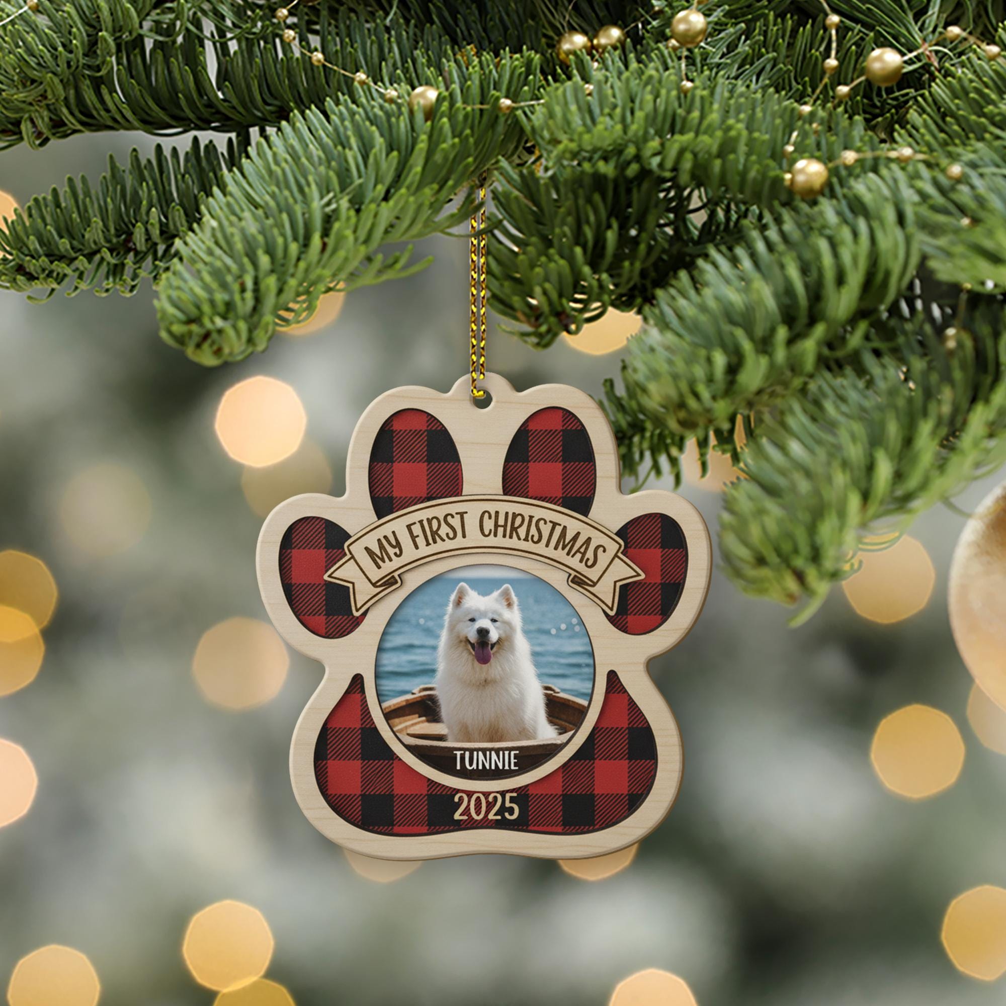 Personalized Paw Print Ornament – Pet Photo Christmas Decoration, Custom Dog or Cat Keepsake