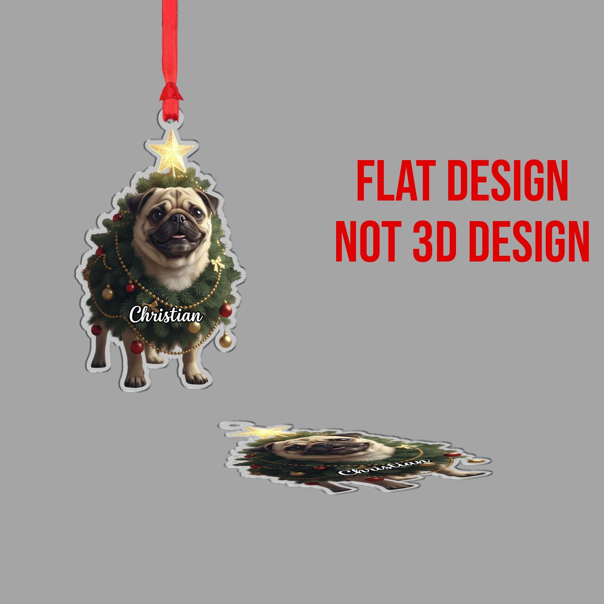 Personalized Pug Ornament – Custom Dog Christmas Tree Decoration, Pet Holiday Keepsake