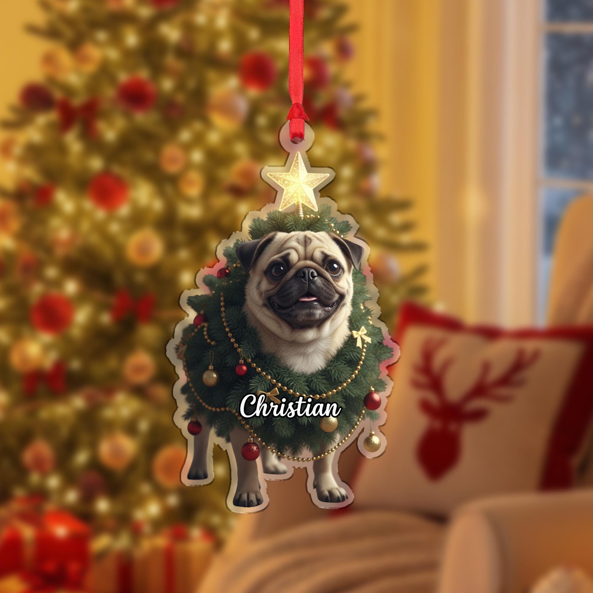 Personalized Pug Ornament – Custom Dog Christmas Tree Decoration, Pet Holiday Keepsake