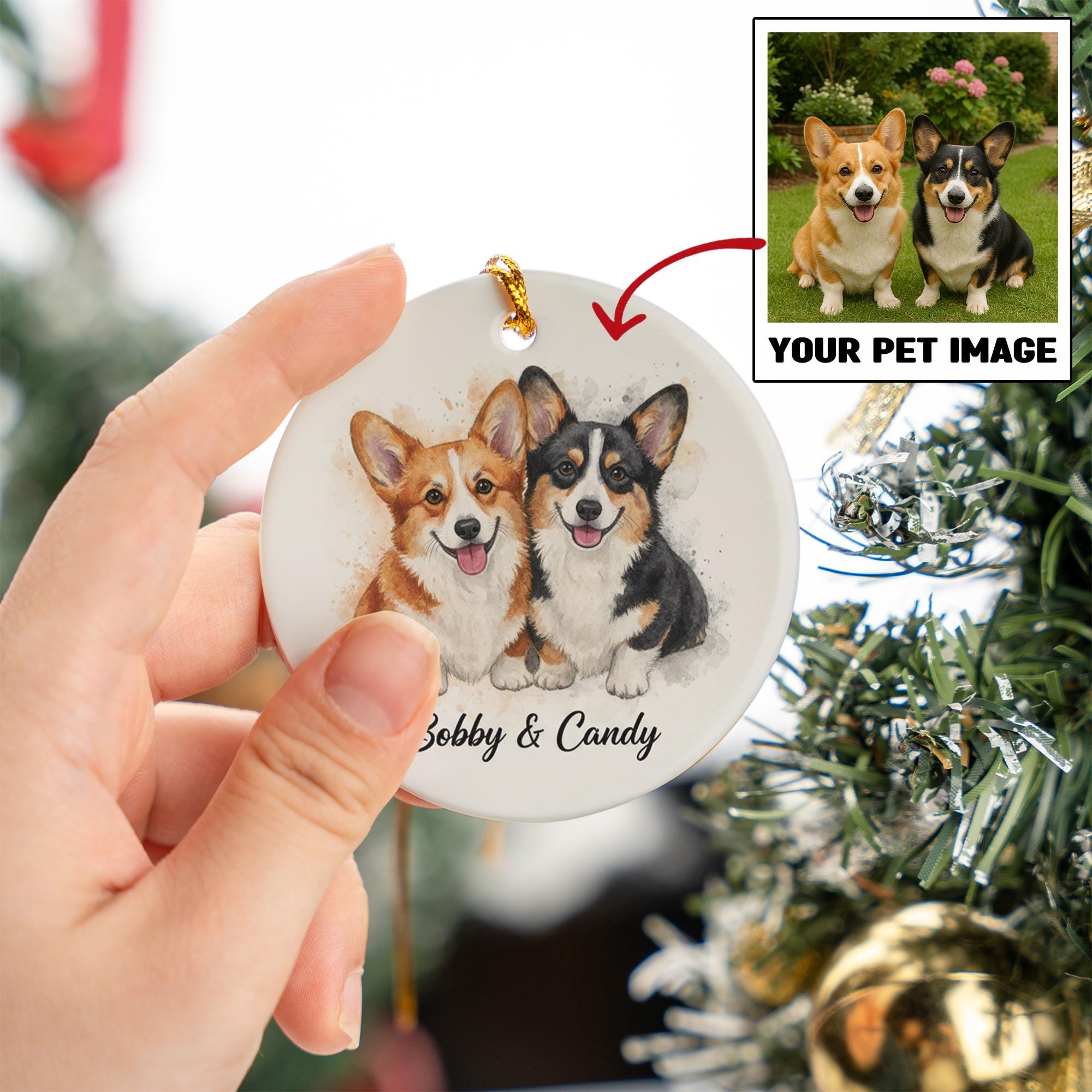 Personalized Dog Ornament Ceramic Keepsake – Custom Pet Portrait Decoration