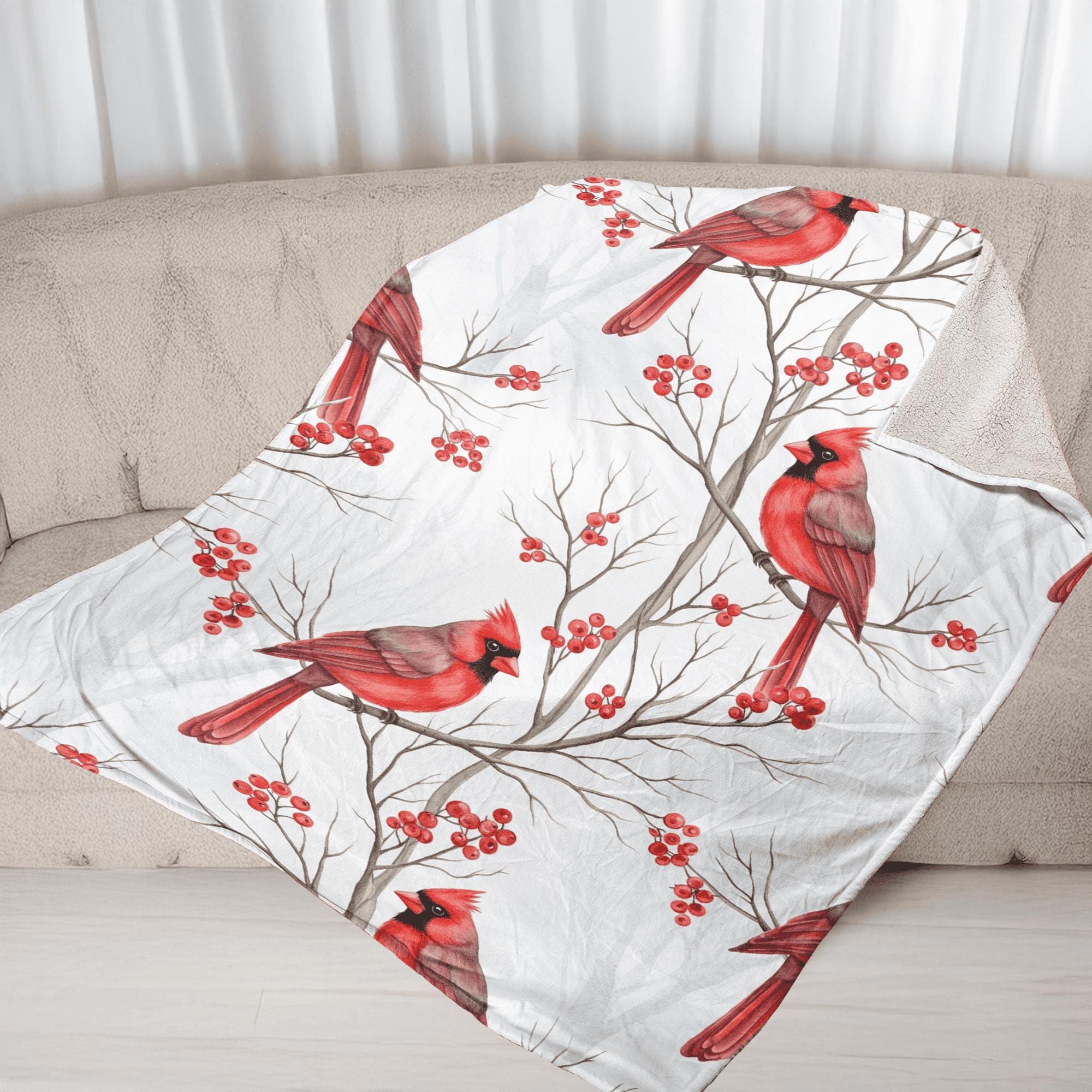 Cardinal Fleece Blanket: Red Bird and Berry Winter Throw