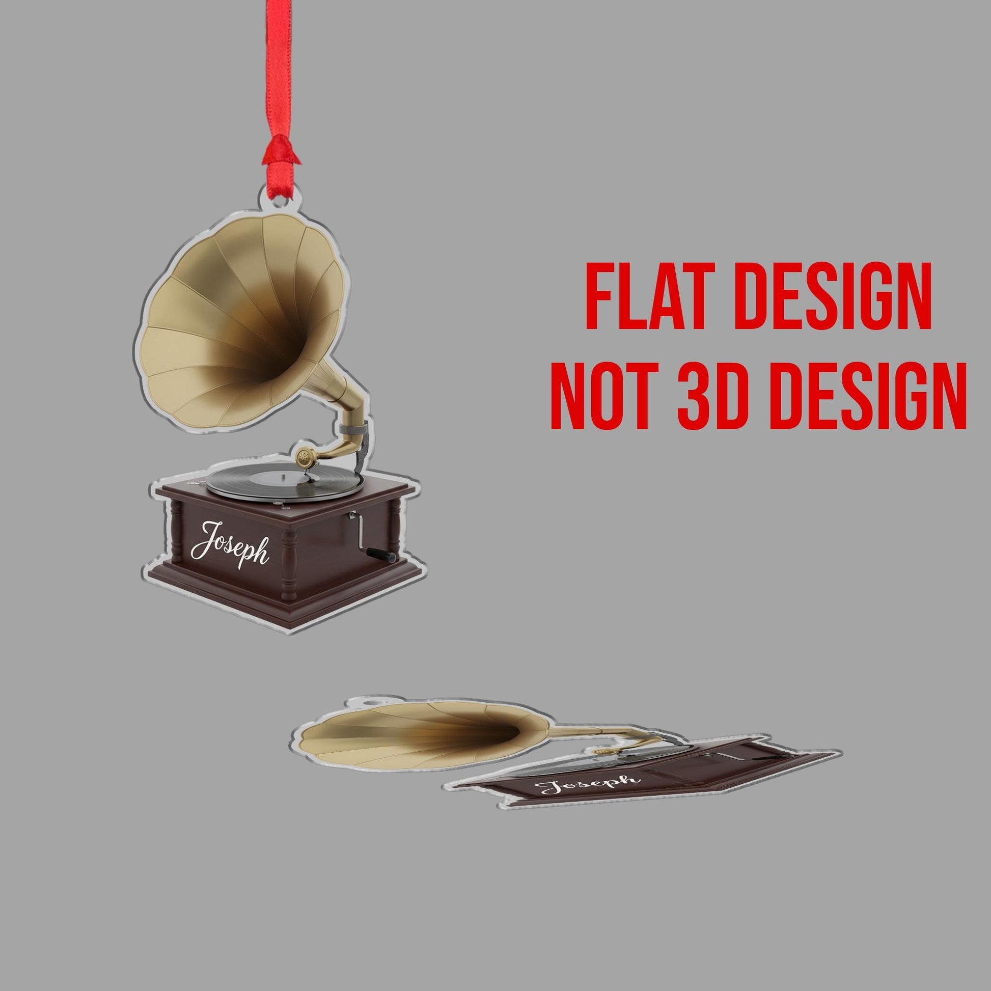 Personalized Gramophone Ornament – Custom Acrylic Decoration with Name, Vintage Music Player Design