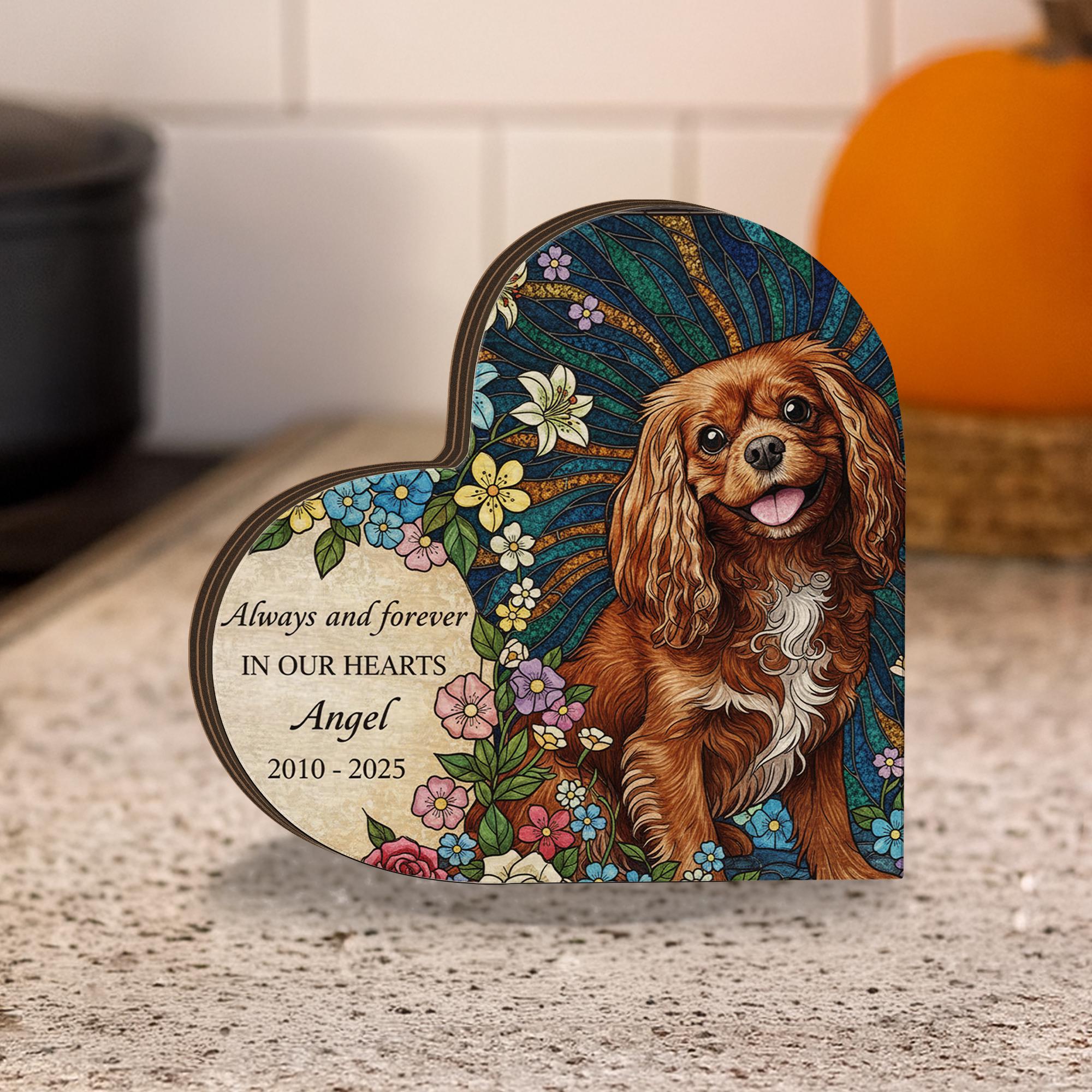 Personalized Pet Memorial: Custom Photo Floral Wooden Heart