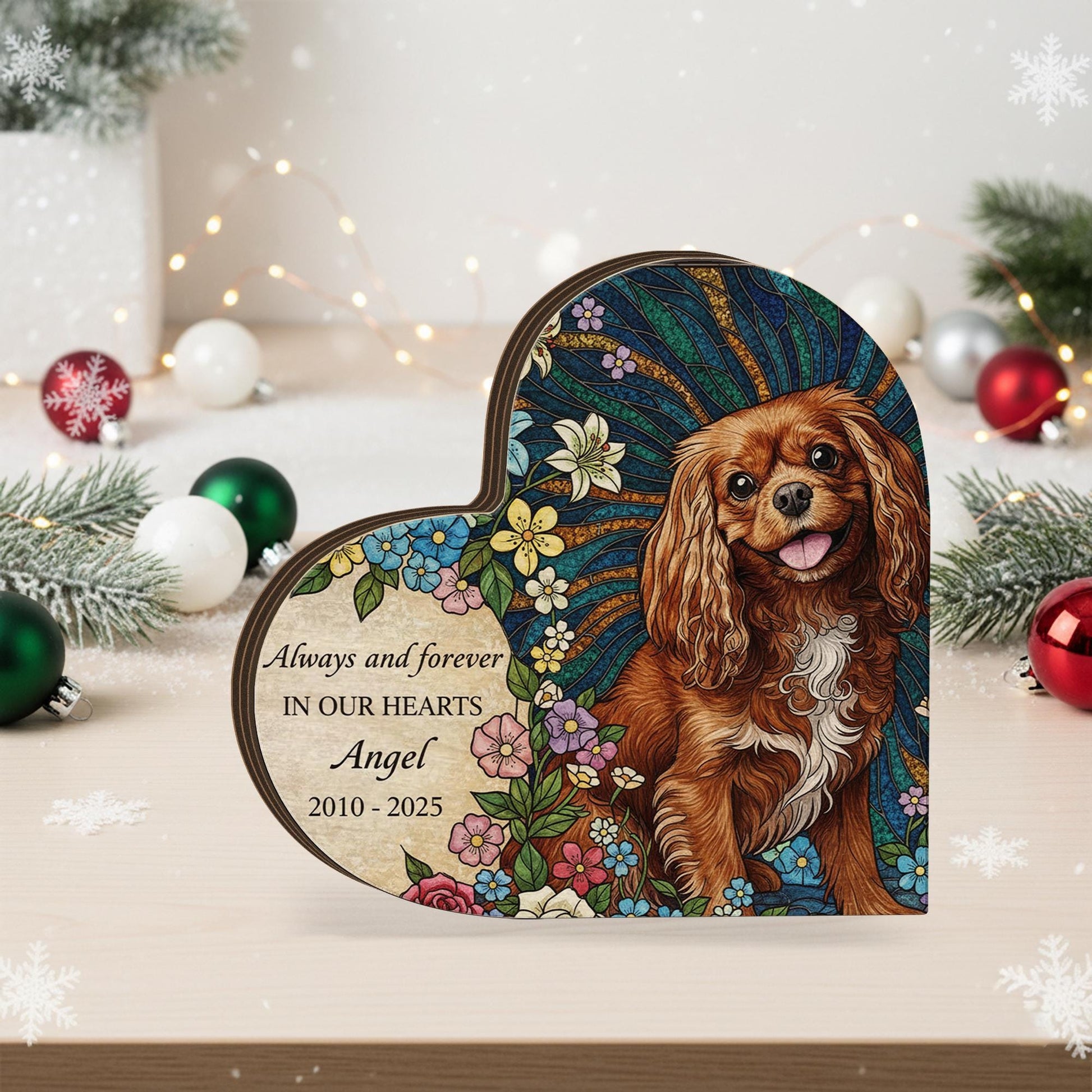 Personalized Pet Memorial: Custom Photo Floral Wooden Heart