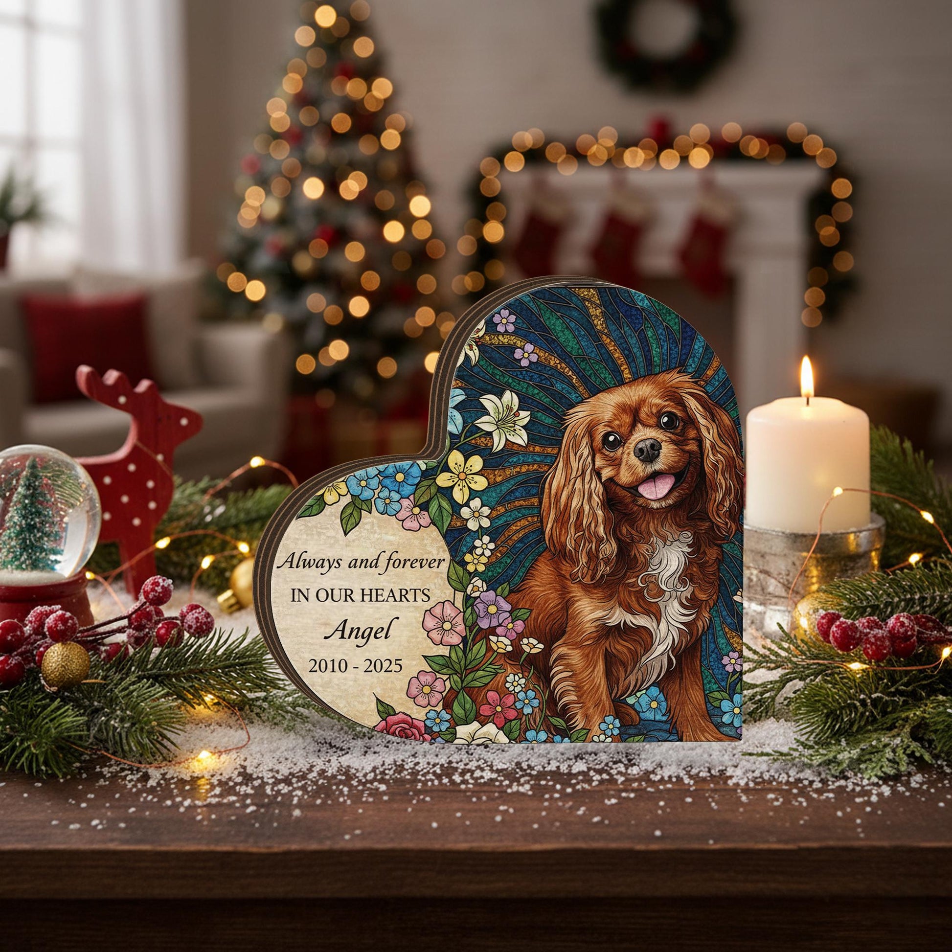 Personalized Pet Memorial: Custom Photo Floral Wooden Heart