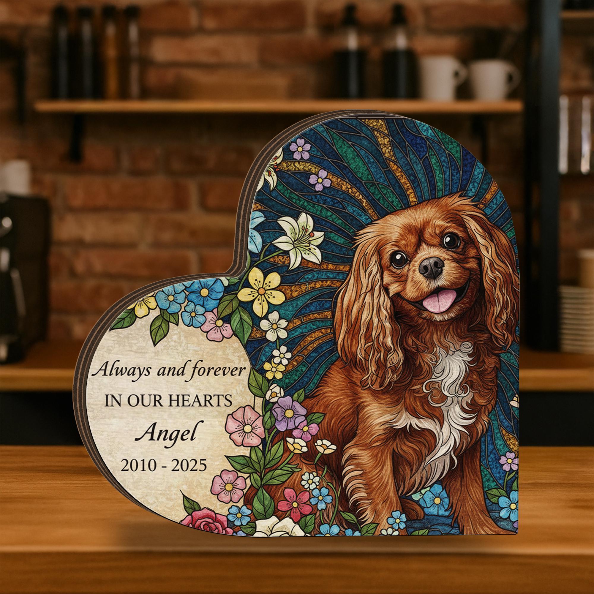 Personalized Pet Memorial: Custom Photo Floral Wooden Heart