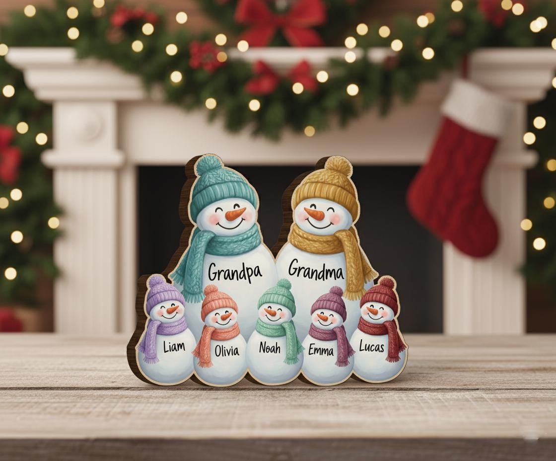 Custom Wooden Snowman Family Blocks Personalized Winter Decor