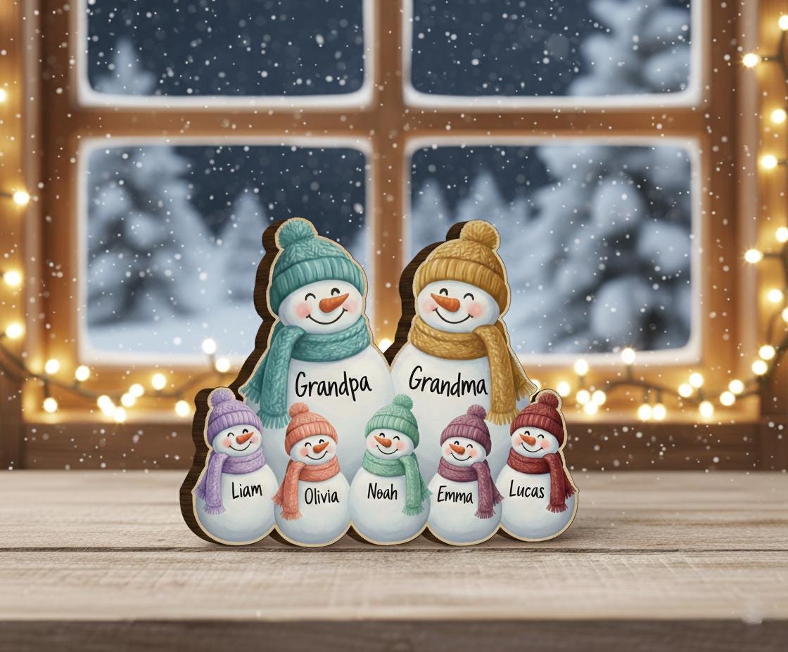 Custom Wooden Snowman Family Blocks Personalized Winter Decor